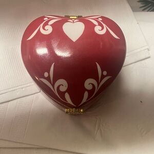 Heart-Shaped Red and White Trinket Box
